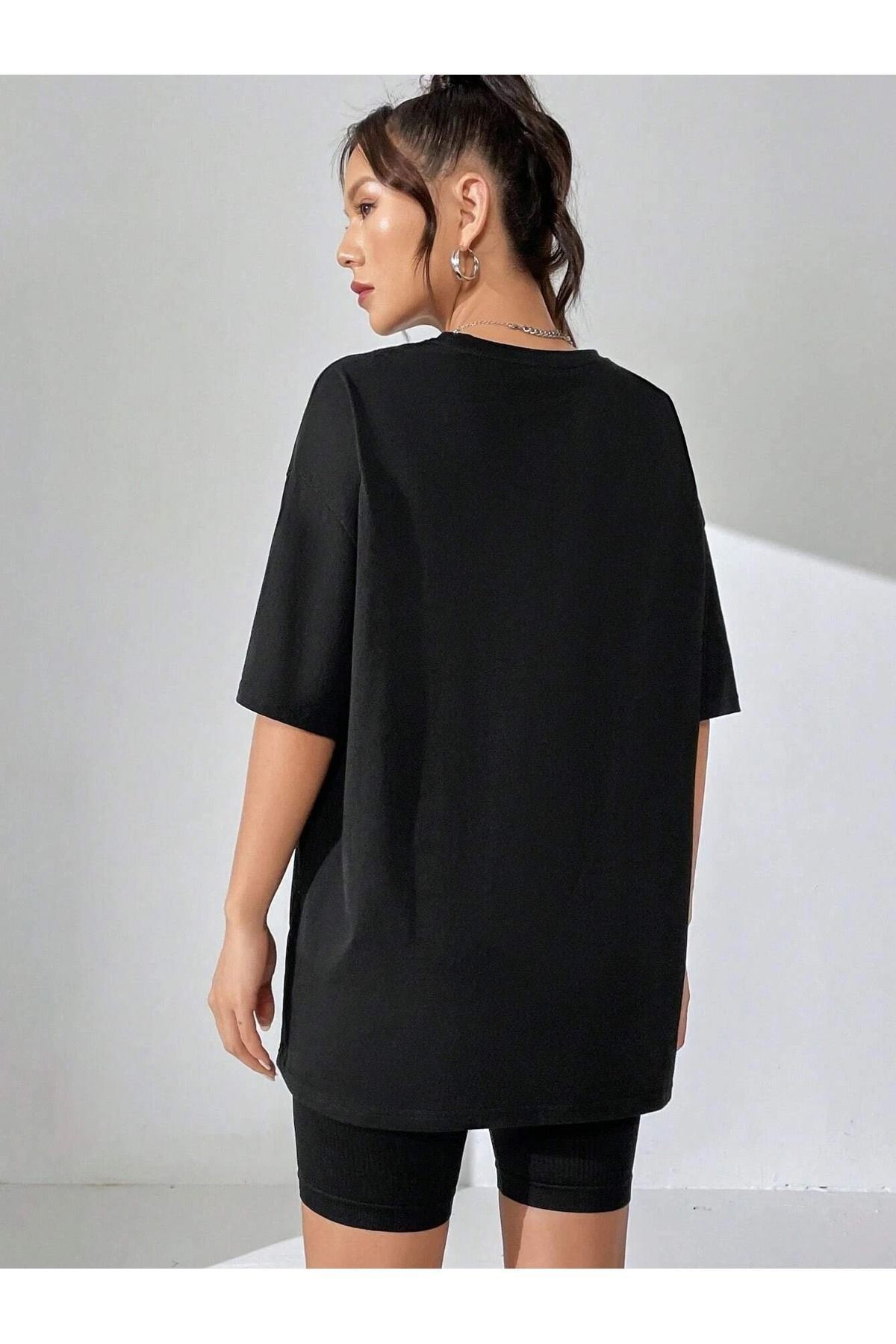 Colorful Bear Süprem T-Shirt - Siyah Baskılı Oversize Bisiklet Yaka Kısa Kol Tişört