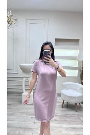 Kadın Gül Kurusu Basic Kısa Kollu Pamuklu Elbise - Yazlık Düz Rahat Model