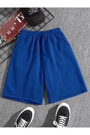 Unisex Saks Mavi Rahat Kesim Spor Şort – Yazlık Elastik Bel Şort