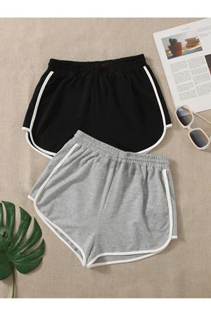 Unisex Kenar Biyeli Şort – Siyah & Gri