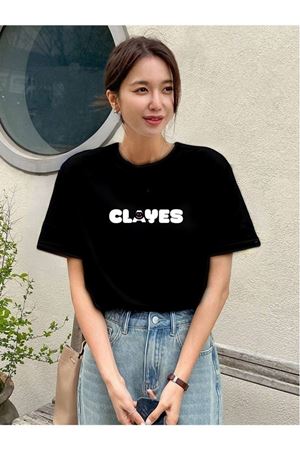 "CLAYES" Baskılı Siyah Kadın Oversize Tişört