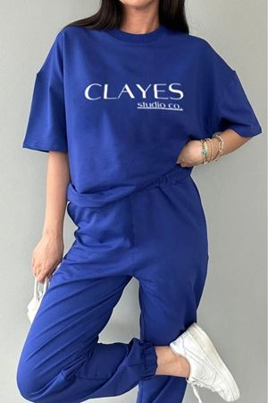 CLAYES Studio Baskılı Kadın Sax Mavi Eşofman Takımı