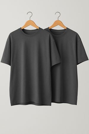 Basic Füme Oversize Tişört 2 li – Unisex Rahat Kesim
