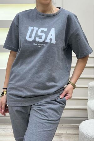 Kadın Füme Oversize Eşofman Takımı – USA Baskılı