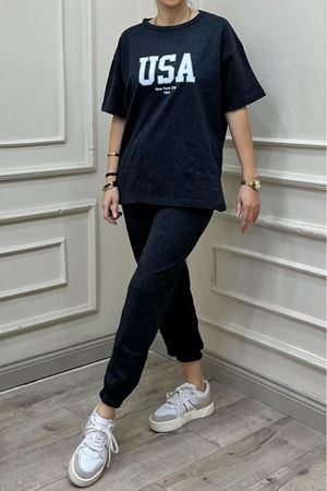 Kadın Antrasit Oversize Eşofman Takımı – USA New York City 1991 Baskılı