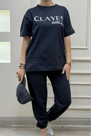 Kadın Antrasit Oversize Eşofman Takımı – CLAYES Studio Co. Baskılı