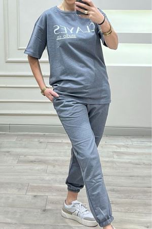 Kadın Açık Füme Oversize Eşofman Takımı – CLAYES Studio Co. Baskılı