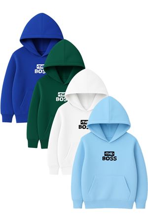 4'lü Unisex Kapüşonlu Hoodie Seti – THE BOS Baskılı Kanguru Cepli Sweatshirt
