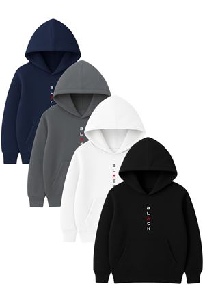 4'lü Unisex Kapüşonlu Hoodie Seti – BLACK Baskılı Kanguru Cepli Sweatshirt