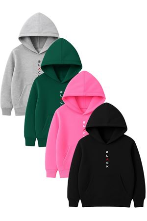 4'lü Unisex Kapüşonlu Hoodie Seti – BLACK Baskılı Kanguru Cepli Sweatshirt