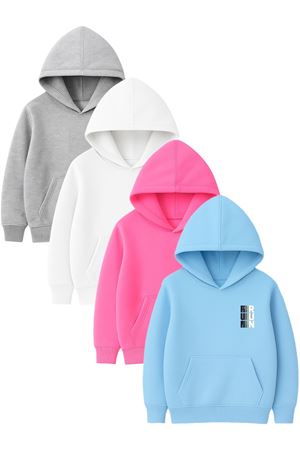 4'lü Unisex Kapüşonlu Hoodie Seti – RUN Baskılı Kanguru Cepli Sweatshirt