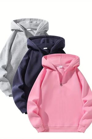 Unisex Fermuarlı Kapüşonlu Oversize Basic Sweatshirt – Gri / Lacivert / Pembe