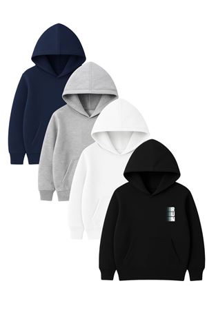 4'lü Unisex Kapüşonlu Hoodie Seti – RUN Baskılı Kanguru Cepli Sweatshirt