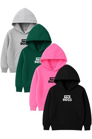 4'lü Unisex Kapüşonlu Hoodie Seti – THE BOS Baskılı Kanguru Cepli Sweatshirt
