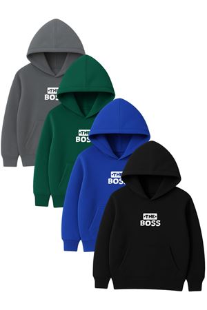 4'lü Unisex Kapüşonlu Hoodie Seti – THE BOS Baskılı Kanguru Cepli Sweatshirt