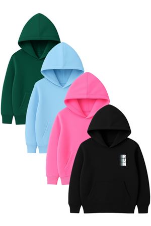 4'lü Unisex Kapüşonlu Hoodie Seti – RUN Baskılı Kanguru Cepli Sweatshirt