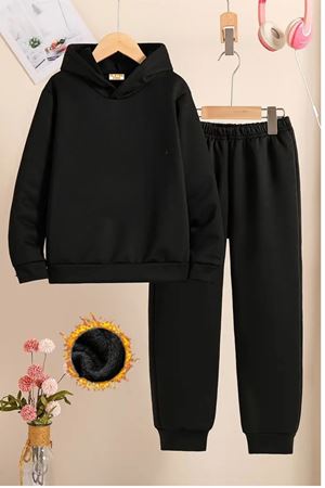 Çocuk Siyah Eşofman Takımı- BASİC -Şardonlu Kumaş