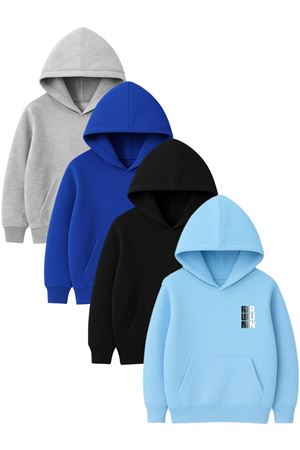 4'lü Unisex Kapüşonlu Hoodie Seti – RUN Baskılı Kanguru Cepli Sweatshirt