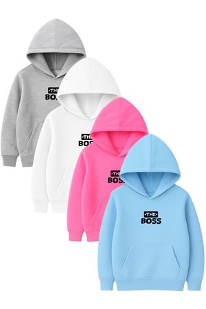 4'lü Unisex Kapüşonlu Hoodie Seti – THE BOS Baskılı Kanguru Cepli Sweatshirt