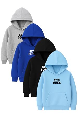 4'lü Unisex Kapüşonlu Hoodie Seti – THE BOS Baskılı Kanguru Cepli Sweatshirt