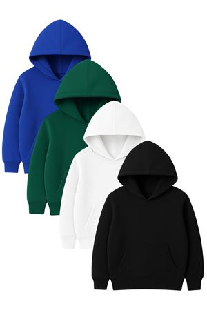 4'lü Kapüşonlu Basic Sweatshirt Seti - Düz Kışlık Şardonlu Kumaş