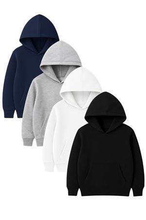 4'lü Kapüşonlu Basic Sweatshirt Seti - Düz Kışlık Şardonlu Kumaş