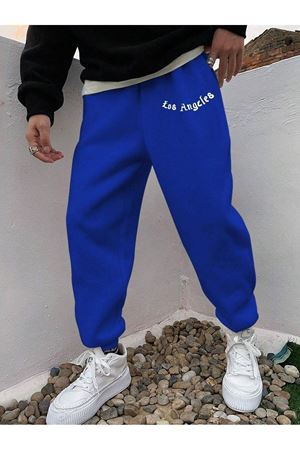Los Angeles Eşofman Altı Jogger - Sax Mavi Baskılı Lastik Paça Yüksel Bel