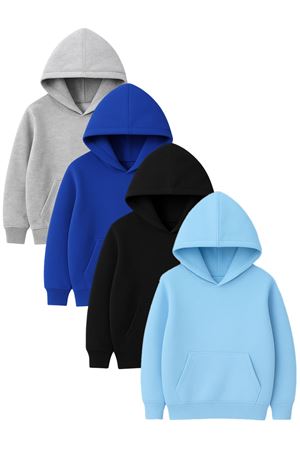 4'lü Kapüşonlu Basic Sweatshirt Seti - Düz Kışlık Şardonlu Kumaş