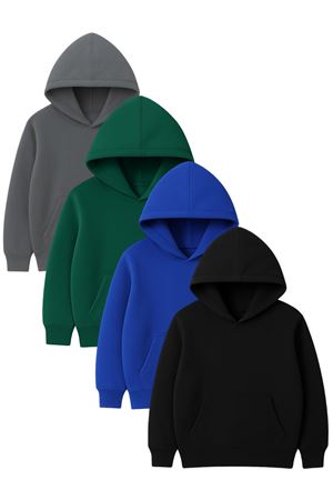 4'lü Kapüşonlu Basic Sweatshirt Seti - Düz Kışlık Şardonlu Kumaş
