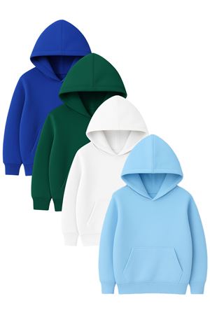 4'lü Kapüşonlu Basic Sweatshirt Seti - Düz Kışlık Şardonlu Kumaş
