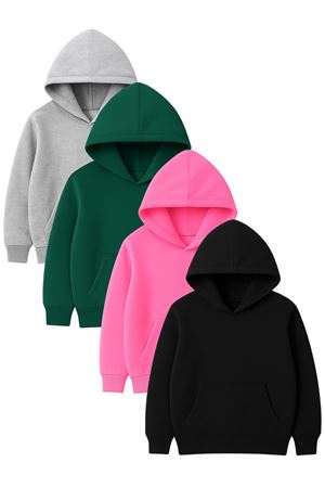 4'lü Kapüşonlu Basic Sweatshirt Seti - Düz Kışlık Şardonlu Kumaş