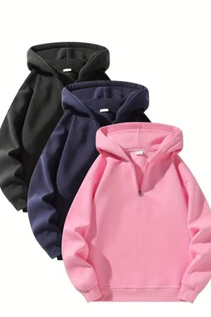 Unisex Fermuarlı Kapüşonlu Oversize Basic Sweatshirt – Siyah / Lacivert / Pembe
