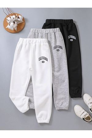 3'lü California Eşofman Altı Jogger - Beyaz Gri Siyah Lastik Paça Yüksel Bel