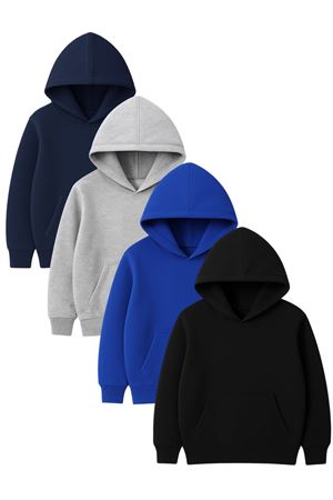 4'lü Kapüşonlu Basic Sweatshirt Seti - Düz Kışlık Şardonlu Kumaş