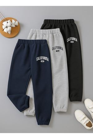 3'lü California Eşofman Altı Jogger - Lacivert Gri Siyah Lastik Paça Yüksel Bel