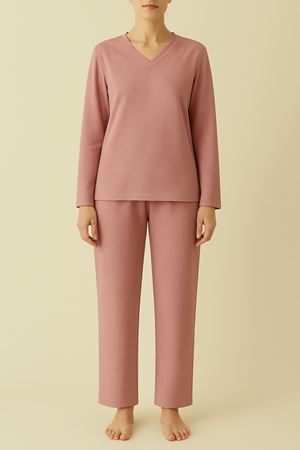 Kadın Ottoman Kumaş V Yaka Uzun Kollu Geniş Paça Alt-Üst Takım