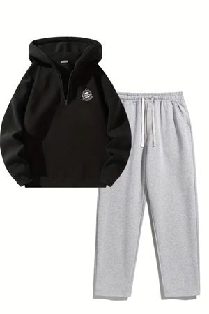 Unisex Oversize Fermuarlı Kapüşonlu Eşofman Altı Joger - California Logo Baskılı Eşofman Takımı