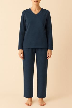 Kadın Ottoman Kumaş V Yaka Uzun Kollu Geniş Paça Alt-Üst Takım