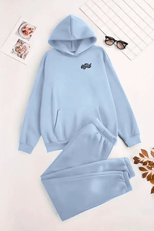 Unisex Kapüşonlu BebeMavi Eşofman Takımı MİNİ ORİGİNAL Baskılı- Kışlık Şardonlu Kumaş