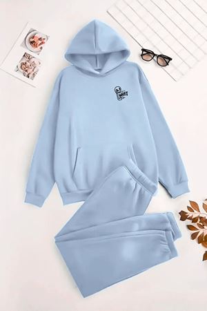 Unisex Kapüşonlu BebeMavi Eşofman Takımı WHAT Baskılı- Kışlık Şardonlu Kumaş