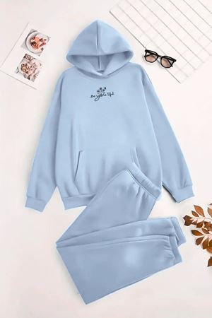 Unisex Kapüşonlu BebeMavi Eşofman Takımı BE-YOU-TİFUL Baskılı- Kışlık Şardonlu Kumaş