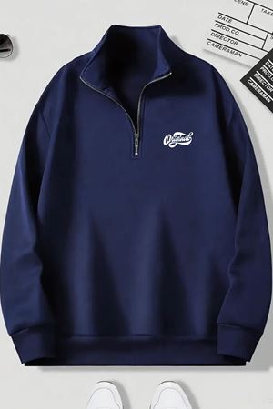 Lacivert Fermuarlı Dikyaka Sweatshirt- ORİGİNAL Baskılı- Kışık Şardonlu Kumaş