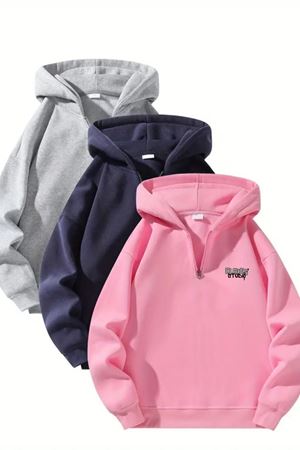 Unisex Fermuarlı Kapüşonlu Oversize Tasarım Baskılı Sweatshirt – Gri / Lacivert / Pembe