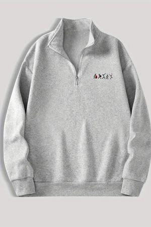 Gri Fermuarlı Dikyaka Sweatshirt- BANDO - Kışık Şardonlu Kumaş