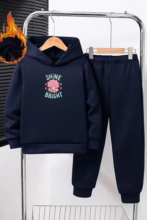Çocuk Kapüşonlu Eşofman Takımı – Lacivert Shine Bright Baskılı Sweat & Jogger