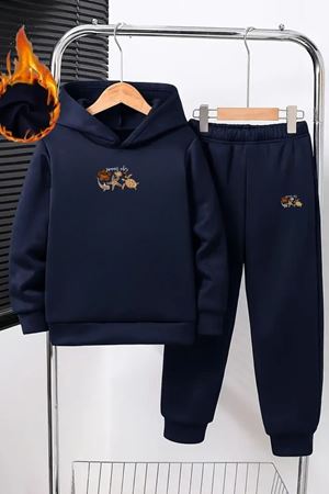 Çocuk Kapüşonlu Eşofman Takımı – Lacivert Summer Vibes Baskılı Sweat & Jogger
