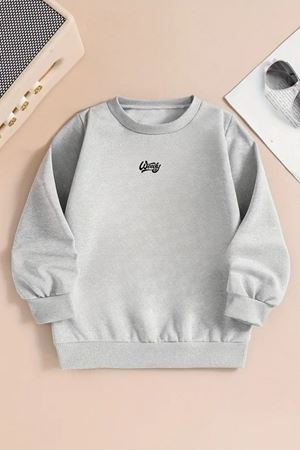 Unisex WEEDY Baskılı Gri Bisiklet Yaka Sweatshirt-Kışlık Şardonlu Kumaş