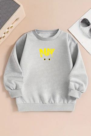 Unisex DARK Baskılı Gri Bisiklet Yaka Sweatshirt-Kışlık Şardonlu Kumaş
