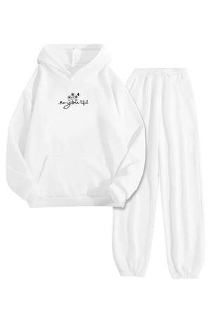Beyaz Eşofman Takımı – BeYOUtiful Baskılı, Kapüşonlu Sweatshirt ve Jogger Pantolon
