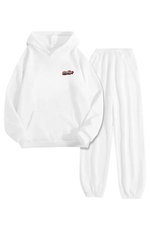 Beyaz Eşofman Takımı – Minimal Brooklyn Baskılı, Kapüşonlu Sweatshirt ve Jogger Pantolon